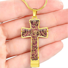 Load image into Gallery viewer, Rose Faux Marble With Roses Stainless Steel Cross Jewelry Pendant Necklace With Chain and Gift Box

