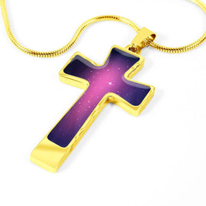Pink and Purple Galaxy Cross Stainless Steel Necklace Gift Set