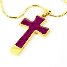 Load image into Gallery viewer, Magenta Faux Marble Cross Pendant Necklace Stainless Steel With Chain and Gift Box
