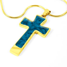 Load image into Gallery viewer, Blue Faux Marble Stainless Steel Cross Necklace Pendant With Chain and Gift Box
