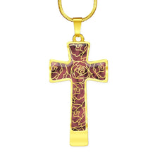 Load image into Gallery viewer, Rose Faux Marble With Roses Stainless Steel Cross Jewelry Pendant Necklace With Chain and Gift Box
