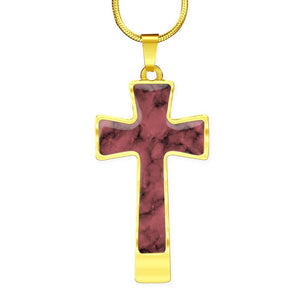 Rose Colored Faux Marble Cross Jewelry In Stainless Steel With Necklace Chain and Gift Box
