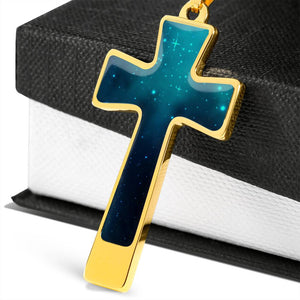 Teal Galaxy Cross Stainless Steel Pendant Necklace
