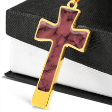 Load image into Gallery viewer, Rose Colored Faux Marble Cross Jewelry In Stainless Steel With Necklace Chain and Gift Box
