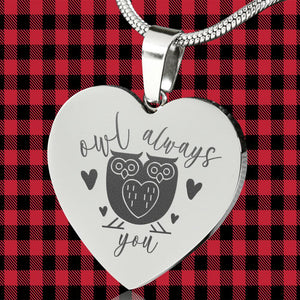 Owl Always Love You Owl Design Engraved Pendant Stainless Steel With Chain and Gift Box