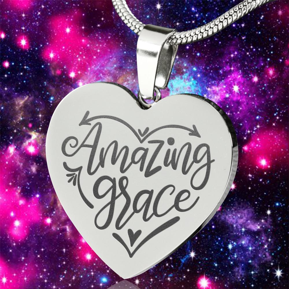 Amazing Grace Heart Pendant Stainless Steel With Necklace Chain and Gift Box