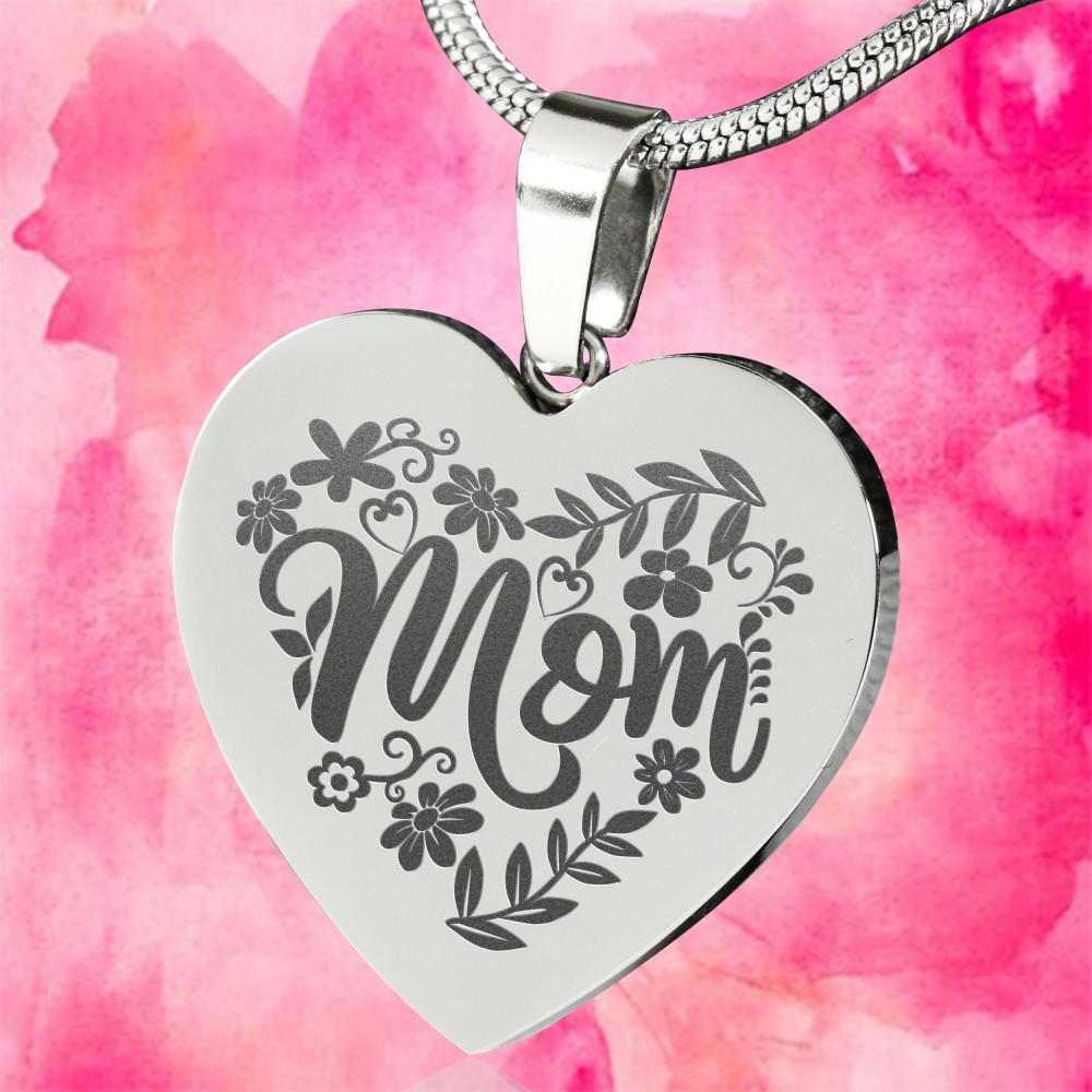 Mom Engraved Heart Pendant Necklace Stainless Steel Custom Options With Chain and Gift Box