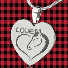 Load image into Gallery viewer, Horse Love Heart Pendant Engraved Stainless Steel With Chain Necklace and Gift Box Valentine&#39;s Day
