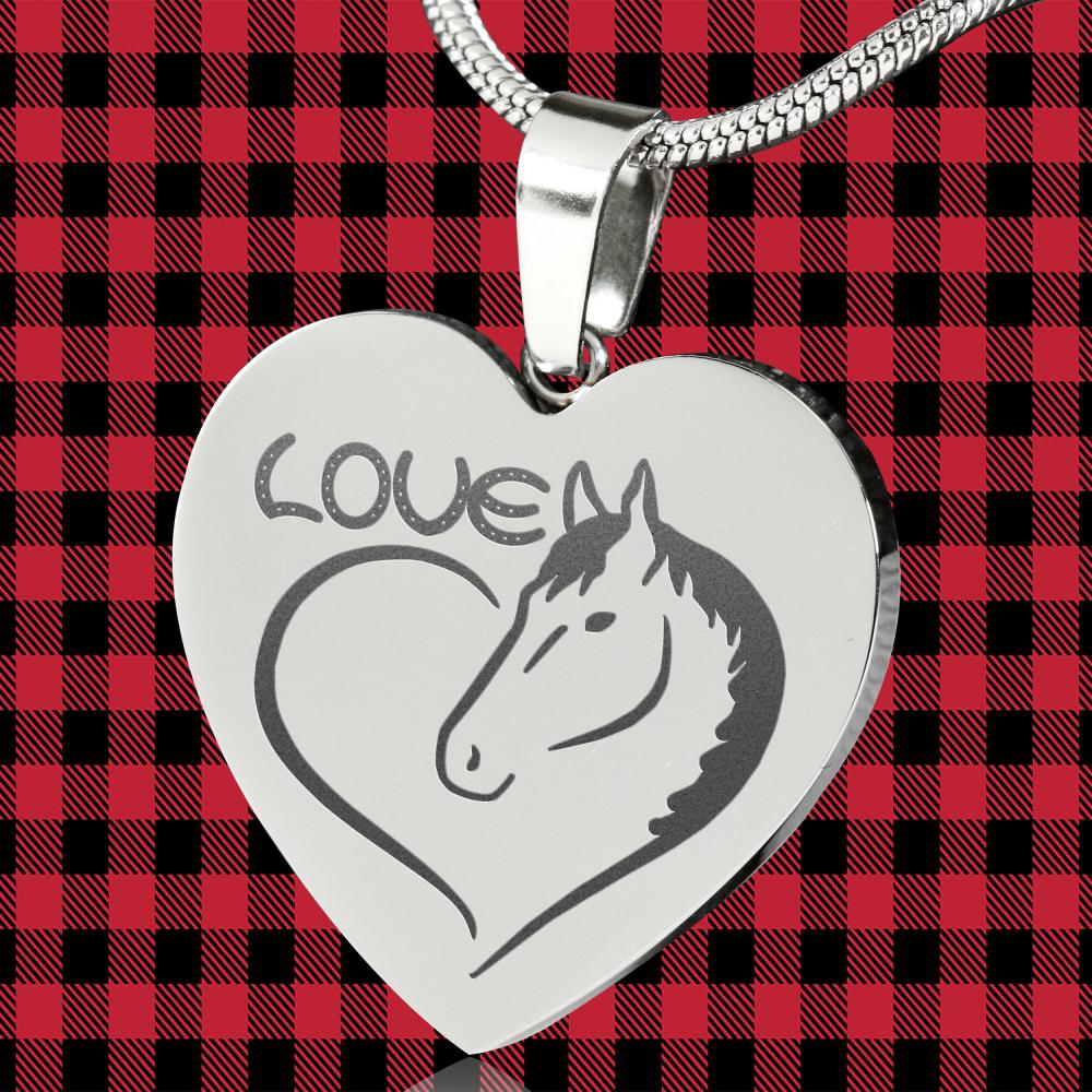 Horse Love Heart Pendant Engraved Stainless Steel With Chain Necklace and Gift Box Valentine's Day