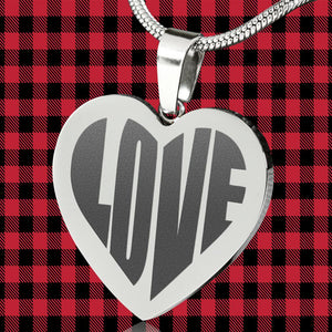 Love Heart Shaped Pendant Engraved Stainless Steel Necklace
