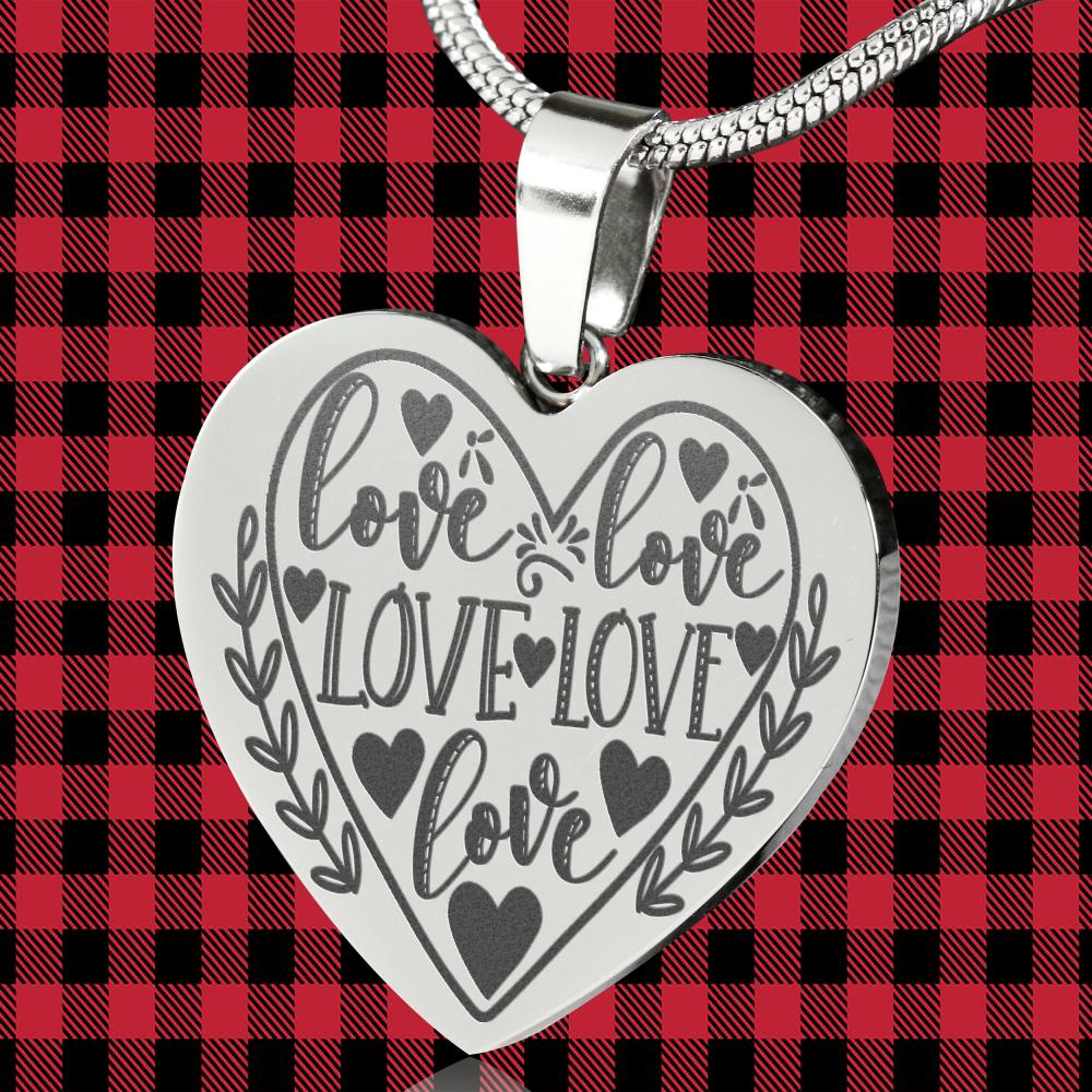 Love Engraved Stainless Steel Heart Pendant Valentine's Day Gift With Free Gift Box