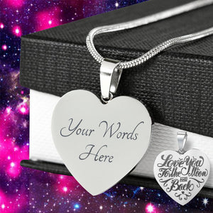 Love You To The Moon and Back Engraved Heart Shaped Stainless Steel Pendant With Chain and Gift Box