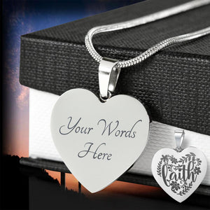 Faith Floral Engraved Heart Pendant Stainless Steel With Chain and Gift Box
