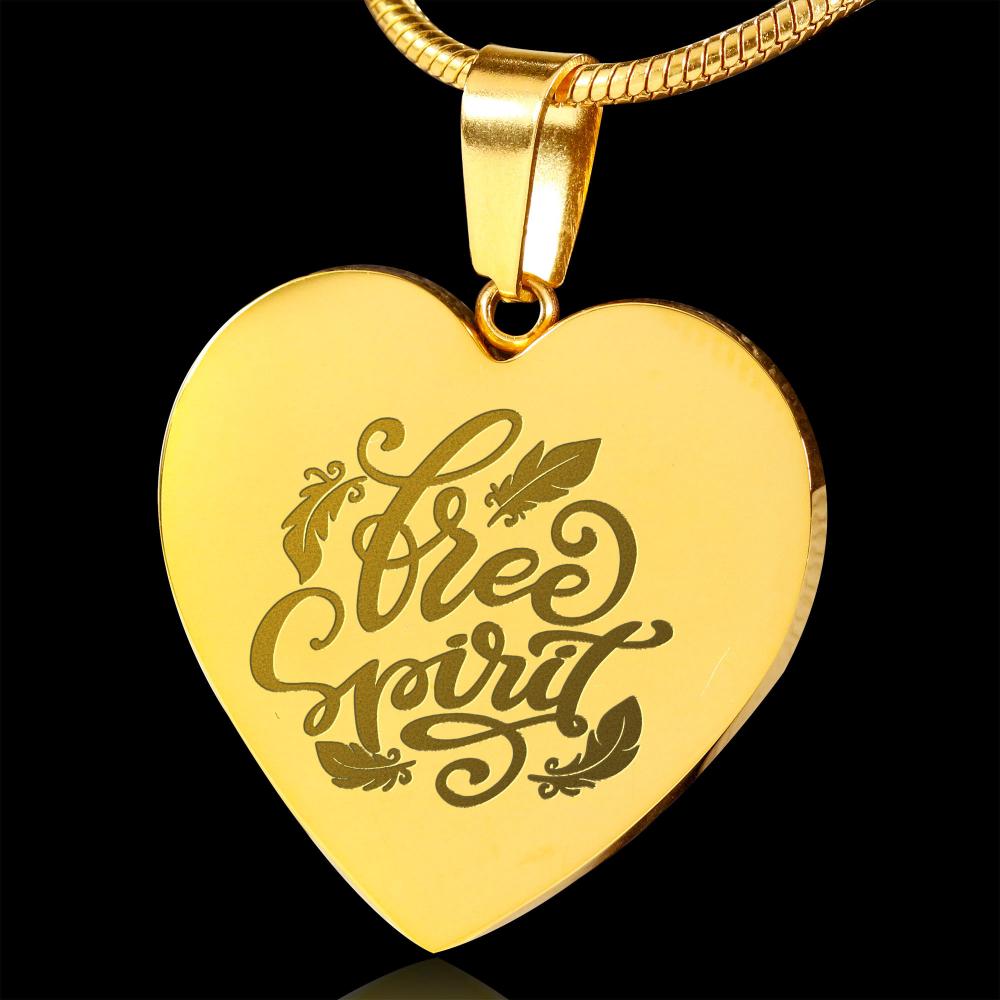 Free Spirit 18K Gold Plated Heart Pendant Boho Design Engraved on Stainless Steel With Chain and Gift Box