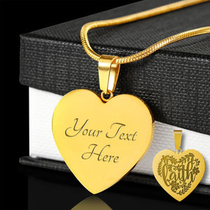 Faith 18K Gold Plated Heart Pendant Religious Floral Design Engraved Includes Chain and Gift Box
