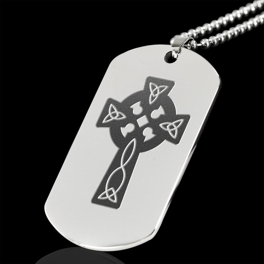 Celtic Cross Stainless Steel Engraved Dog Tag With Chain Necklace