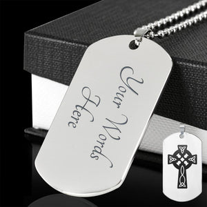 Celtic Cross Stainless Steel Engraved Dog Tag With Chain Necklace