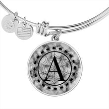 Load image into Gallery viewer, Spider Monogram on Gray Faux Marble Jewelry Stainless Steel Round Pendant Necklace With Chain and Gift Box
