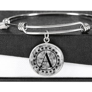 Spider Monogram on Gray Faux Marble Jewelry Stainless Steel Round Pendant Necklace With Chain and Gift Box