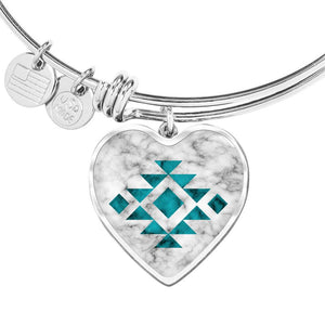 Tribal Ethnic Jewelry White and Turquoise Faux Marble Pendant Necklace Chain Gift Set
