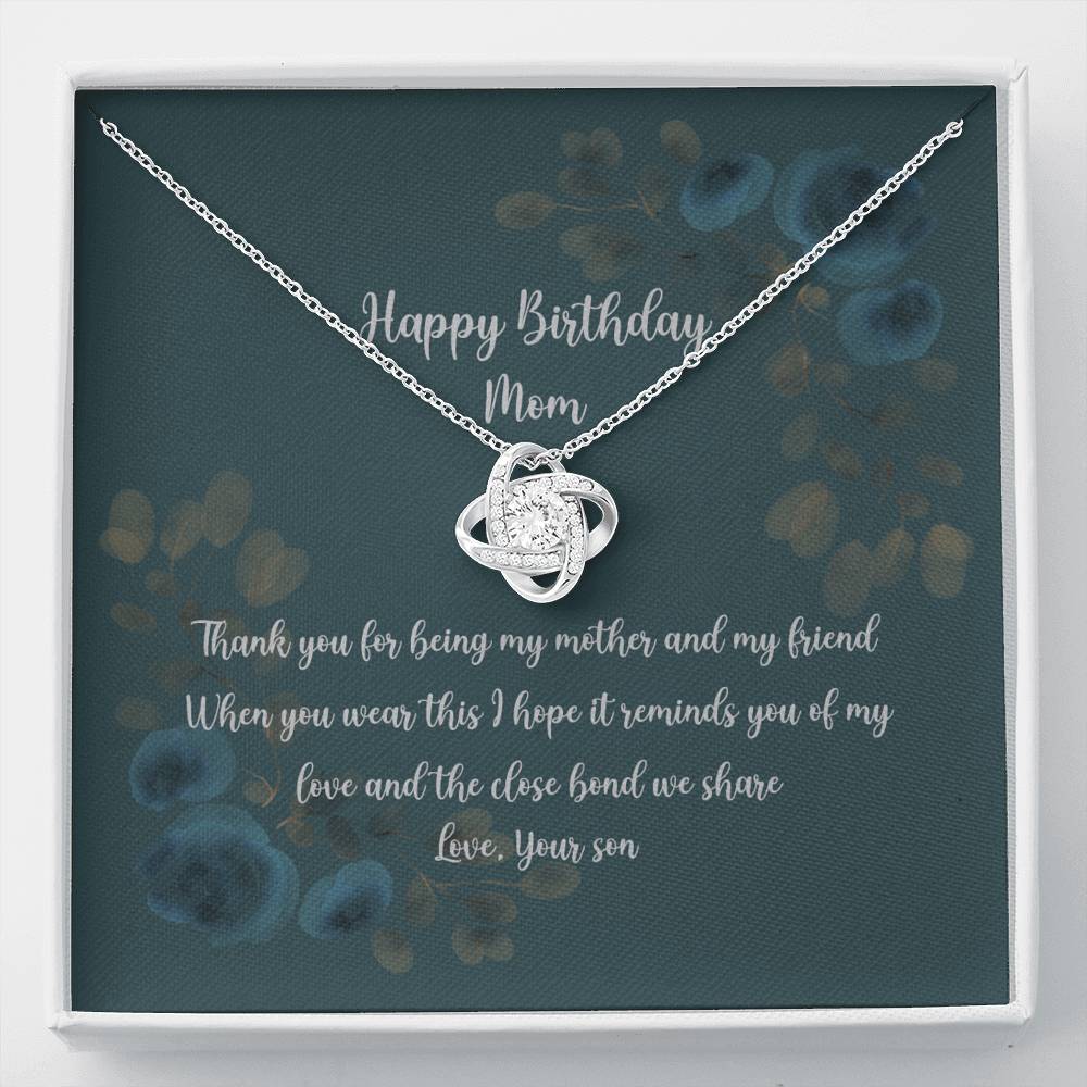 Mom Birthday Gift From Son 14K Gold Finish Stainless Steel Love Knot Pendant Necklace With Gift Box