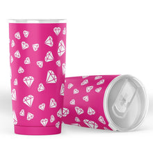 Load image into Gallery viewer, Hot Pink With White Diamonds 20 oz Travel Coffee Mug Tumbler Stainless Steel Insulated Water Cup
