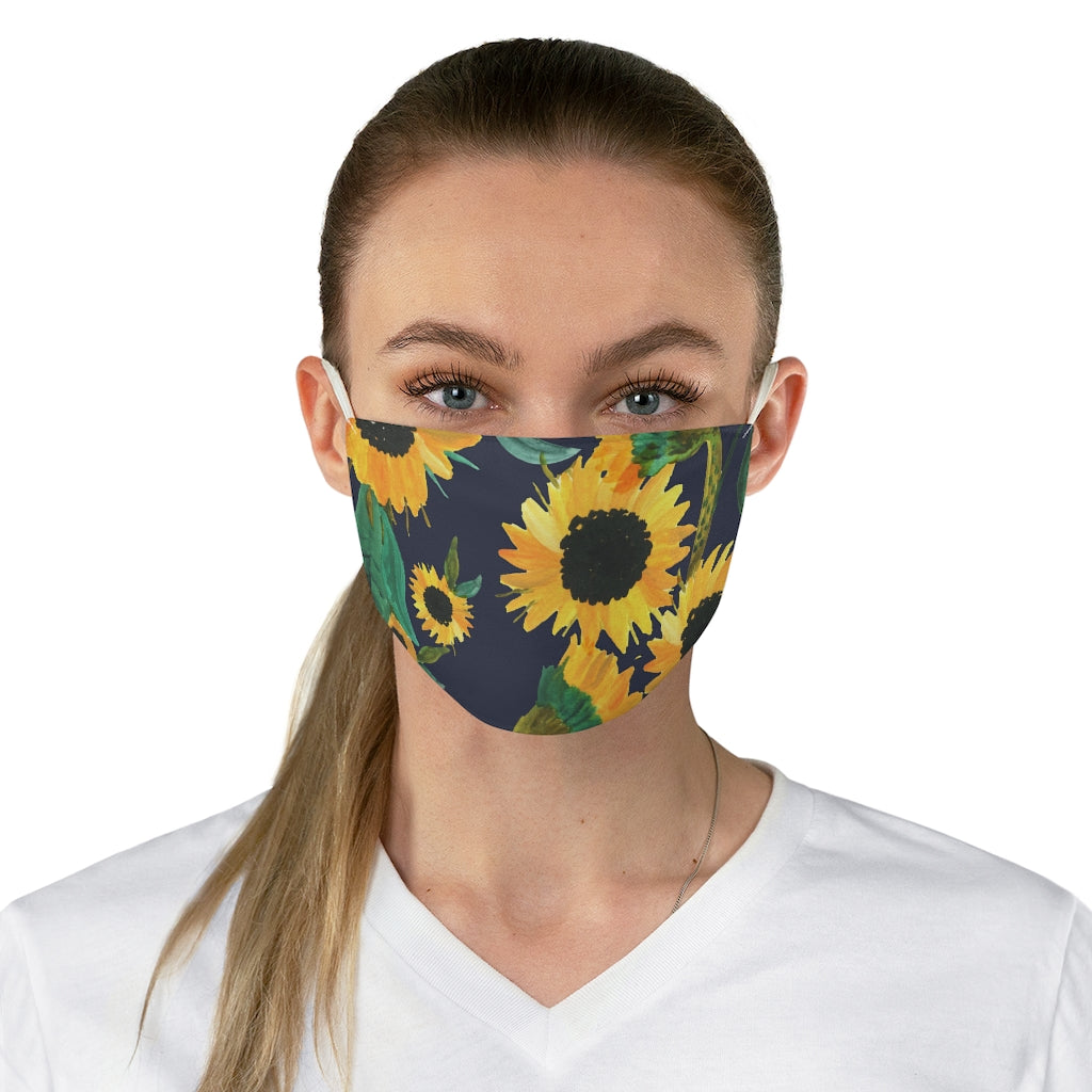 Blue With Sunflower Pattern Printed Cloth Fabric Face Mask Farmhouse Country