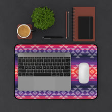 Load image into Gallery viewer, Serape Style Pink and Purple Desk Mat With Tribal Design Overlay
