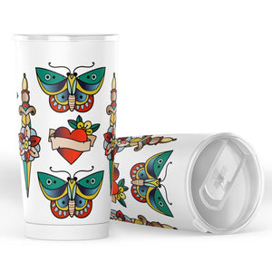 Tattoo Traditional Pattern White Tumbler Old School Vintage Style Insulted Mug