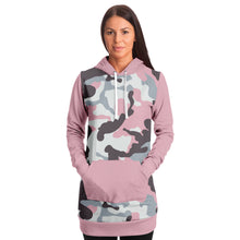 Load image into Gallery viewer, Pastel Pink Camouflage Longline Hoodie Dress With Solid Pink Sleeves, Pocket and Hood
