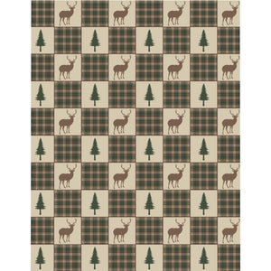 Twin Size Tan, Brown and Green Deer and Pine Trees Patchwork Plaid Pattern Microfiber Duvet Cover