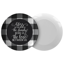 Load image into Gallery viewer, Bless The Food Before Us The Family Beside Us and The Love Between Us Black White and Gray Buffalo Check Unbreakable Dinner Plate
