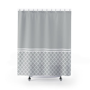Light Gray and White Quatrefoil Color Block Contrast Shower Curtain