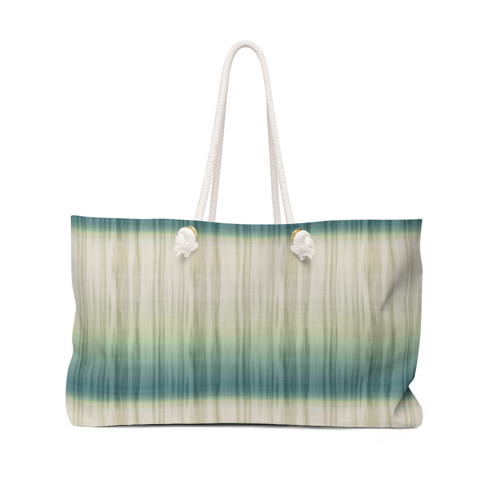 Green and Beige Tie Dye Style Pattern Boho Weekender Bag For Shopping, Traveling, Oversized Tote With Rope Handles