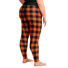 Load image into Gallery viewer, Buffalo Plaid In Orange and Black Plus Size Leggings 2X - 6X Squat Proof
