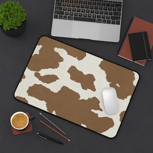 Light Brown Cow Hide Print Black and White Desk Mat Keyboard Pad