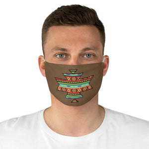Southwestern Aztec Element With Colorful Stripes Pattern Printed on Faux Brown Suede Fabric Face Mask Southwestern Ethnic