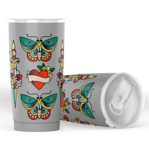 Tattoo Traditional Pattern Gray Tumbler Old School Vintage Style Insulted Mug