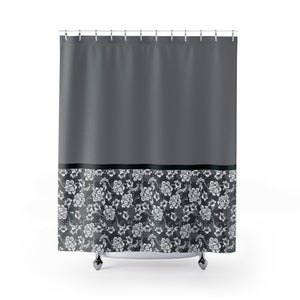 Baroque Floral Shower Curtain In Gray Contrast Color Block Pattern