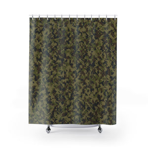 Camouflage Shower Curtain 71" x 74" Traditional Green, Brown, Black Colors