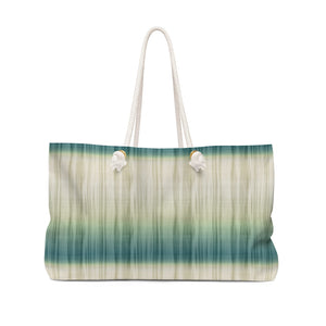 Green and Beige Tie Dye Style Pattern Boho Weekender Bag For Shopping, Traveling, Oversized Tote With Rope Handles