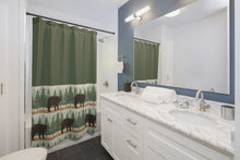 Load image into Gallery viewer, Green With Bears and Pine Trees Contrast Shower Curtain
