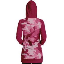Load image into Gallery viewer, Pink Camouflage Longline Hoodie Dress With Solid Dark Pink Contrast Sleeves
