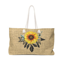 Load image into Gallery viewer, Boho Sunflower Dreamcatcher on Printed Burlap Background Weekender Bag Beach Back With Rope Handles
