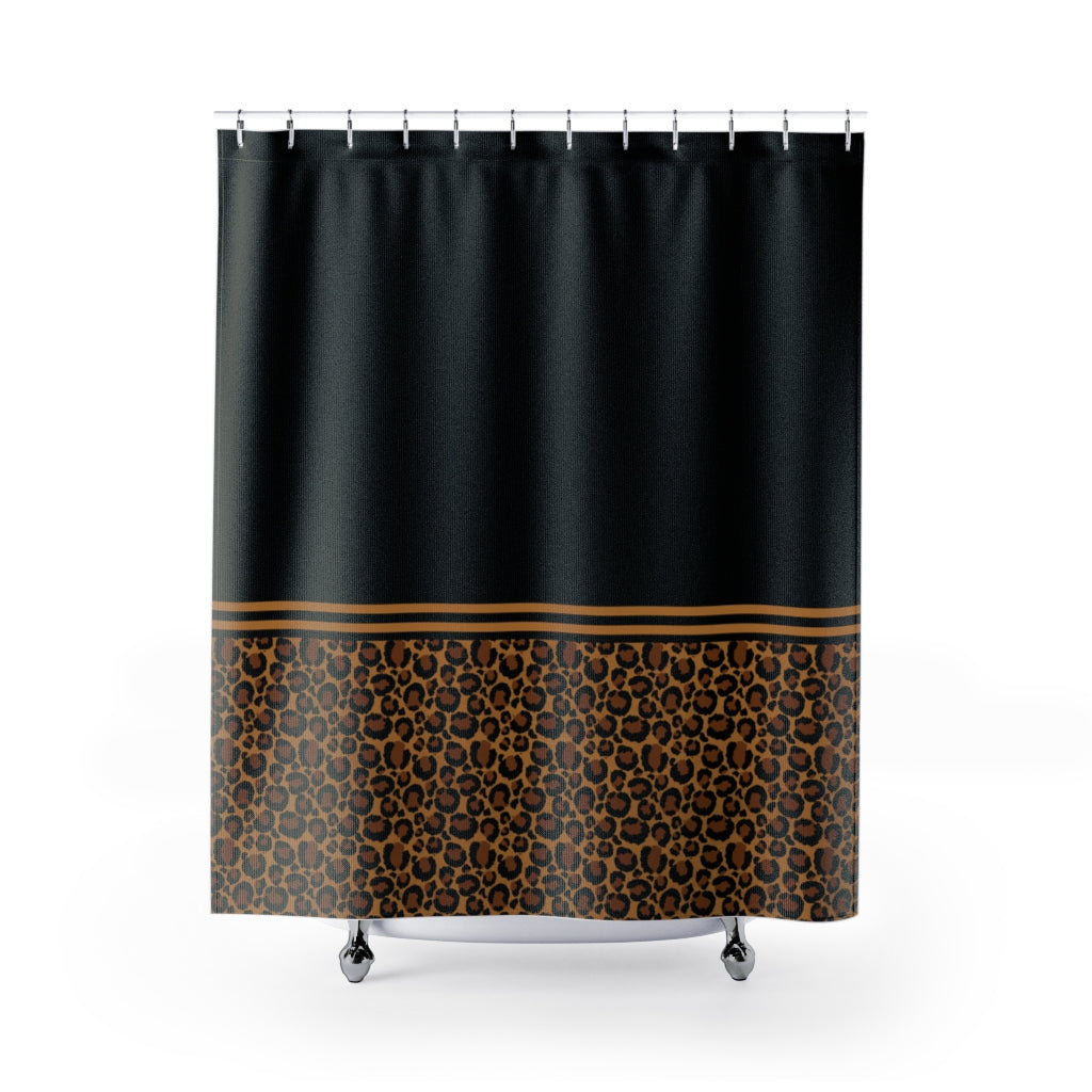 Black With Leopard Print Contrast Design Shower Curtain