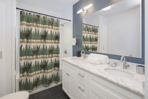 Stag With Pine Trees Shower Curtain