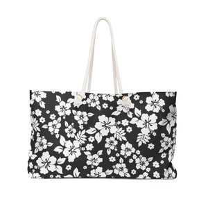 Black and White Hibiscus Hawaiian Pattern Beach Bag Weekender Bag For Shopping travel and More