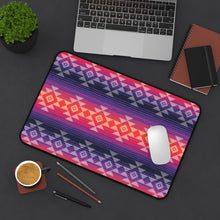Load image into Gallery viewer, Serape Style Pink and Purple Desk Mat With Tribal Design Overlay
