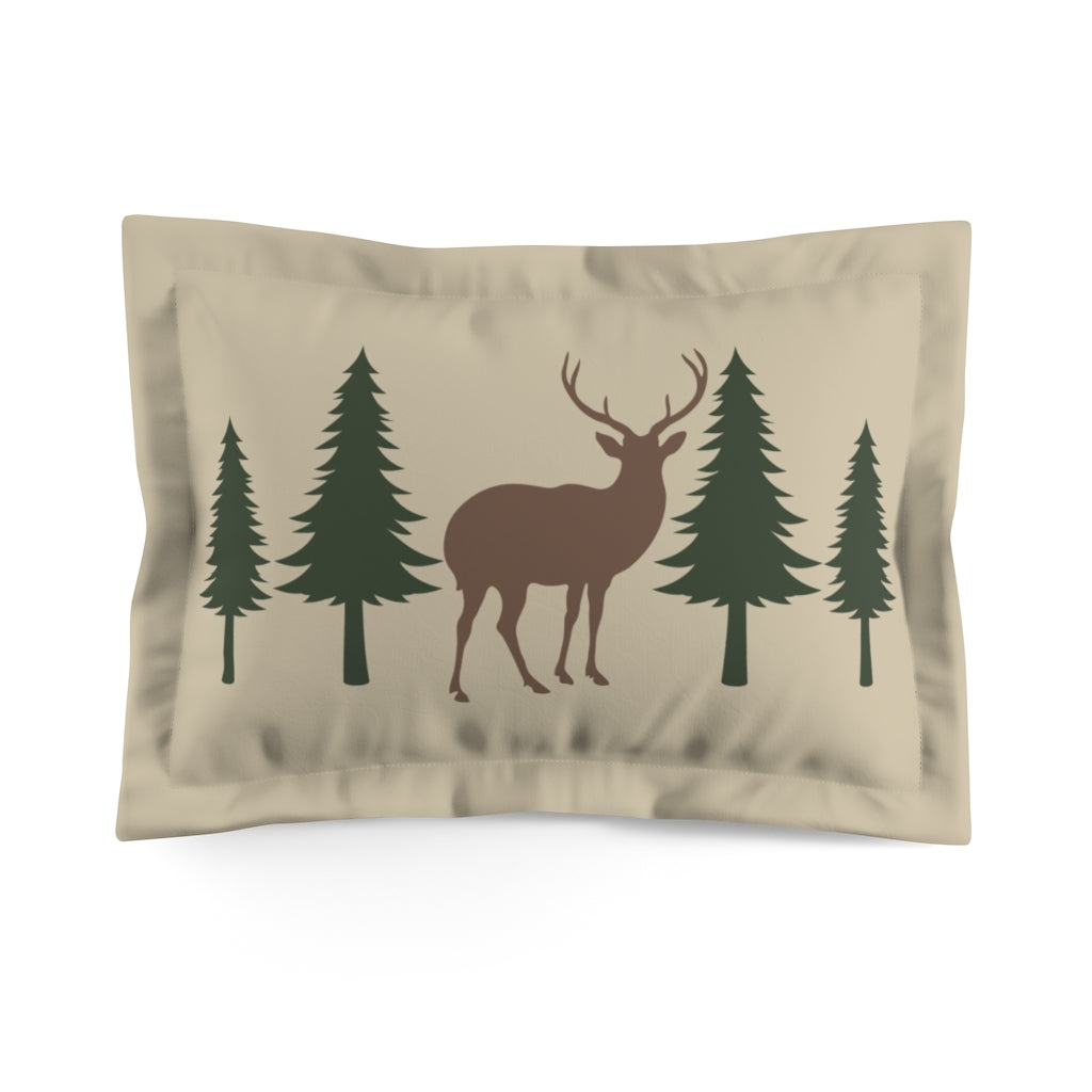 Standard Size Tan, Brown and Green Woodland Deer and Pine Trees Microfiber Pillow Sham