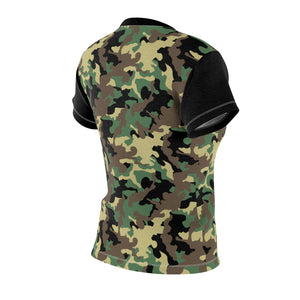 Camo Pattern Women's Tee Green, Brown and Black Camouflage With Contrast Sleeves